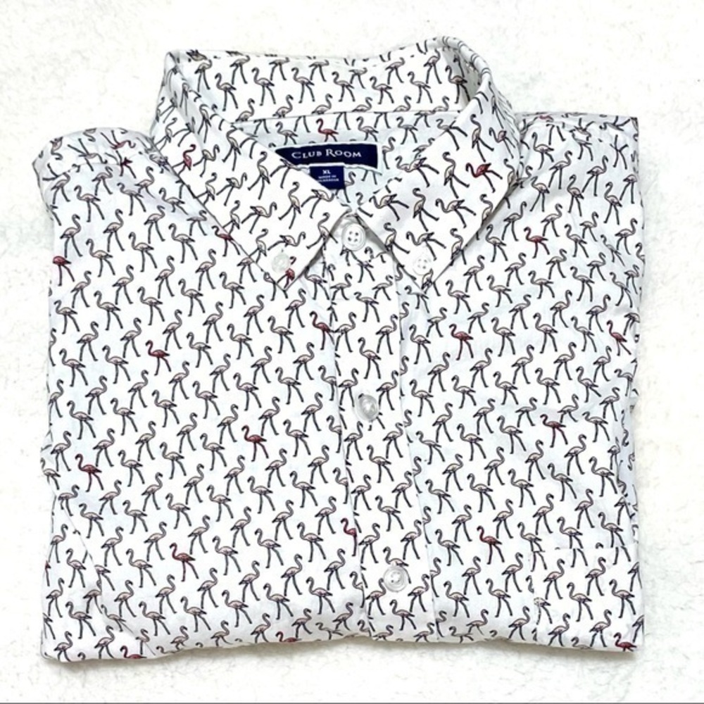CLUB ROOM FLAMINGO SHIRT CASUAL WHITE WITH PINK BIRDS XL